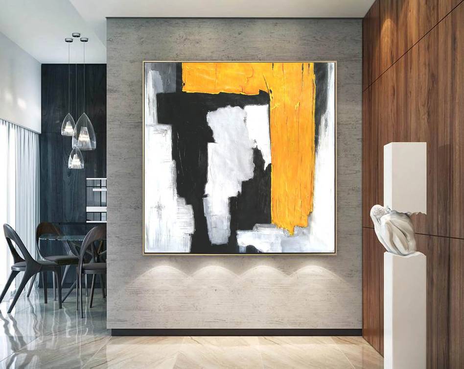 Modern Hand-painted Knife Contemporary Yellow Abstract Canvas Wall Art O3B2C